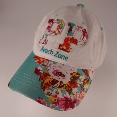 Beach Zone Republica Dominicana Women's Hat White Teal Floral Puerto Plata