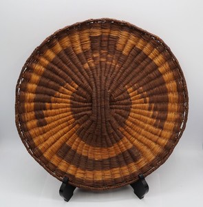 Antique Hopi Wicker Basket Plaque Eagle Bird Third Mesa  Patina Large 15"