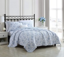Laura Ashley King Bedding Set Walled Garden Blue Elegant Quilt  Shams 80 Cotton