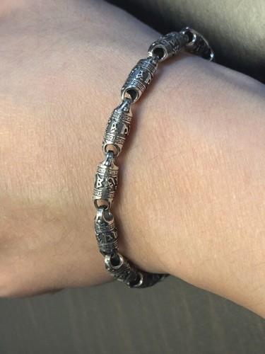 Solid S925 Sterling Silver Mens Tibetan Mantra Tube Chain Cuff Bead Bracelet NEW - Picture 8 of 22