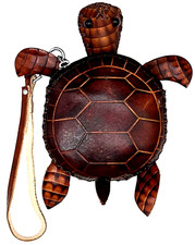 Turtle Genuine Leather Handmade Crafted Animal Coin Purse Wristlet Wallet