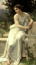 Oil painting Guillaume Seignac - young woman of pompeii on a terrace landscape  