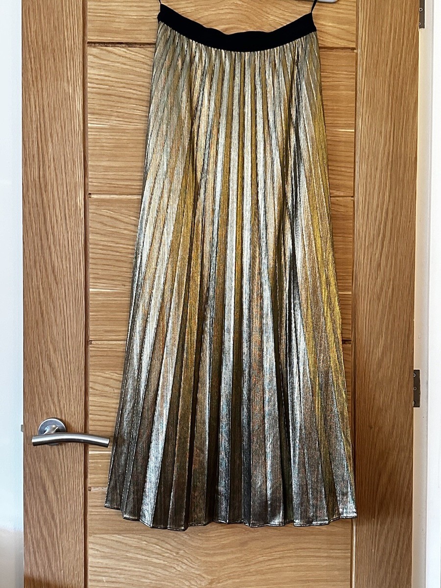 Pleated Maxi Metallic Pleated Skirt Gold BNWT Massimo Dutti Gold