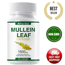 Mullein Leaf Capsules for Lung Cleansing & Detox, Herbal Dietary Supplement