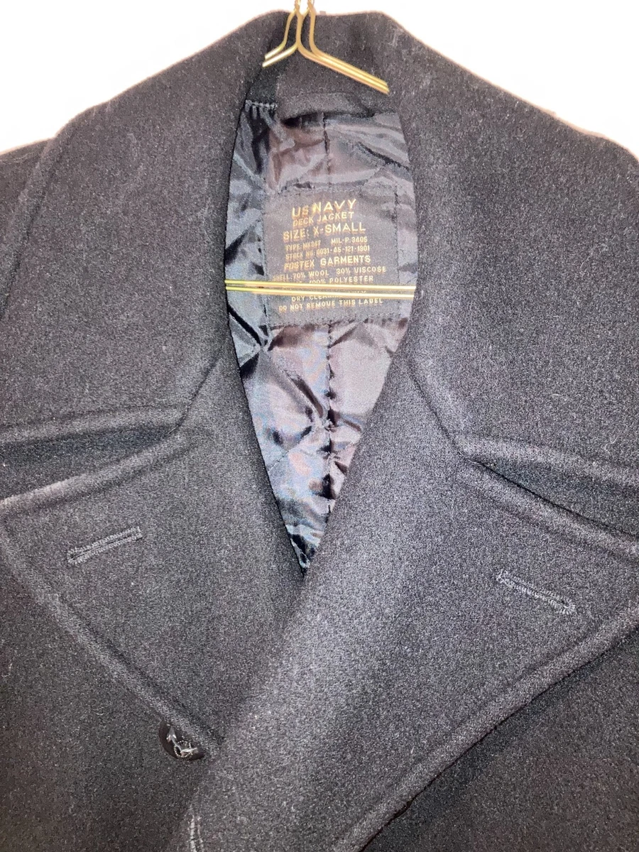 US NAVY DECK JACKET MK 347 SIZE X SMALL WOOL VISCOSE NAVY BLUE FOSTEX GARMENTS