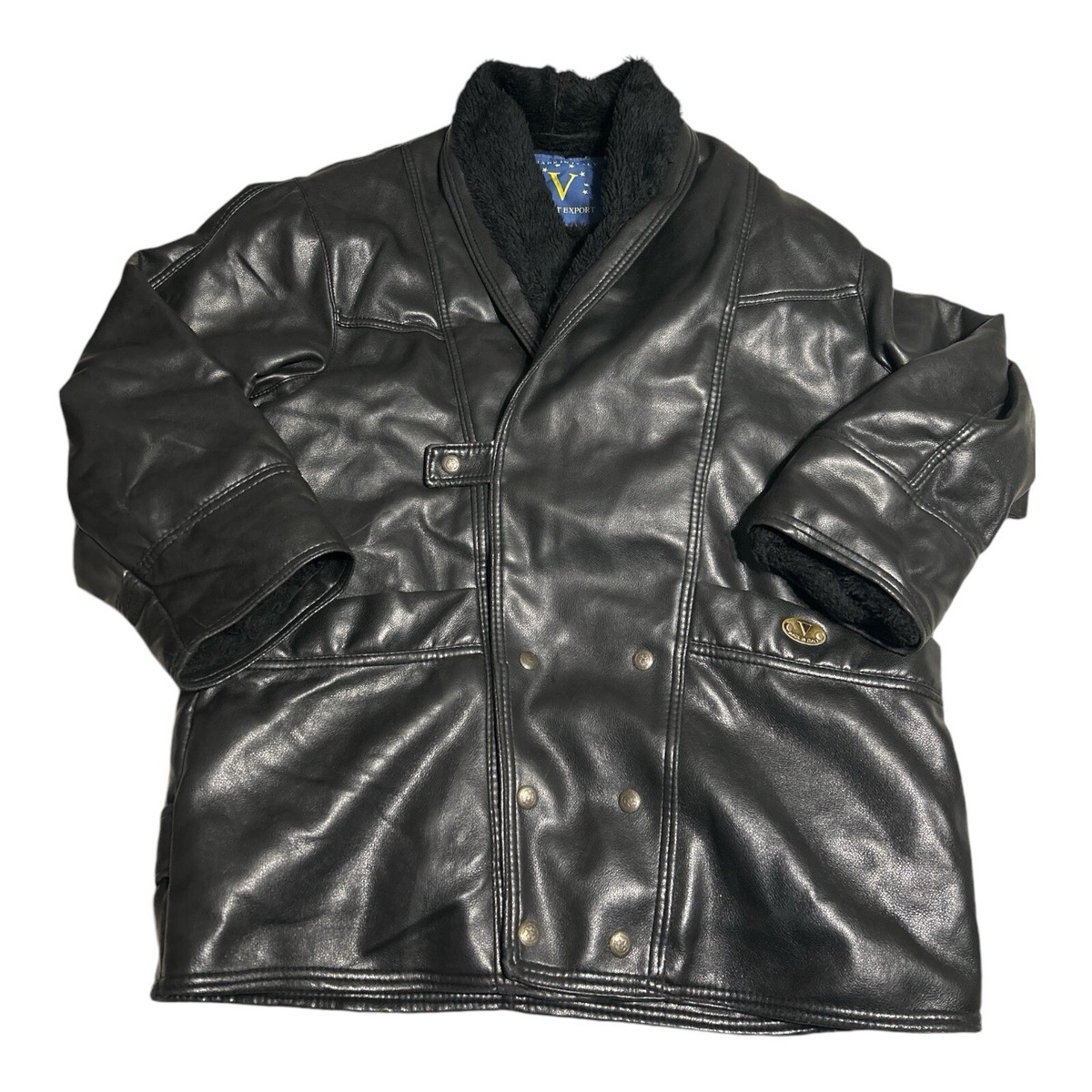 T Shearling Sportswear Black Faux Leather Sherpa Jacket Men's XL