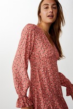 Cotton On Womens Woven Pepa Long Sleeve Mini Dress Dresses  In  Brown