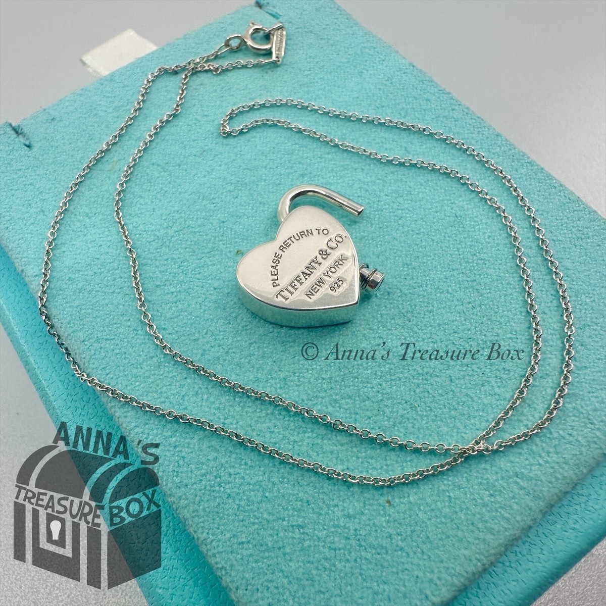 Return to Tiffany & Co. 925 Silver Heart Padlock Lock Charm 16