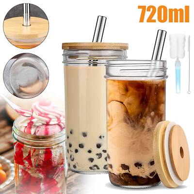 2STK Glasbecher Bubble Tea Becher Eiskaffee Gläser Smoothie-Becher Trinkgläser