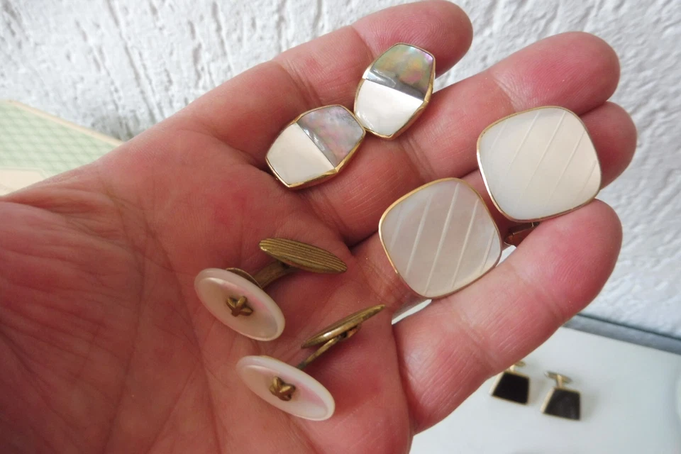 7 Pares Bonitos, Viejos Gemelos, Baño De Oro, Perla, Ónix - Imagen 3 de 4