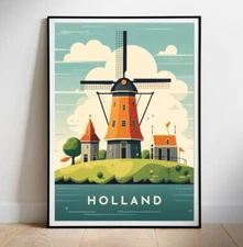 Holland Retro Travel Poster, Printable wall art