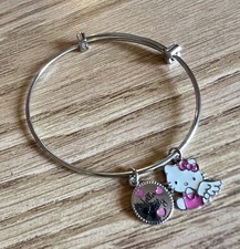 Hello Kitty Angel Stainless Steel Adjustable Bangle Charm Bracelet Sanrio New