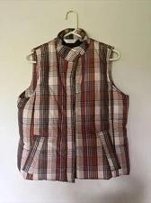 Liz Claiborne Large Plaid Full Zipper Puffer Vest Jacket