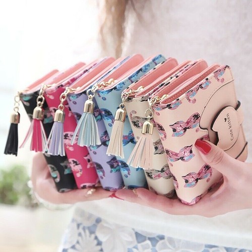 Cute Cat Women Short Wallet Leather Lady Small Coin Card Holder Money Purse Gift - Picture 3 of 18
