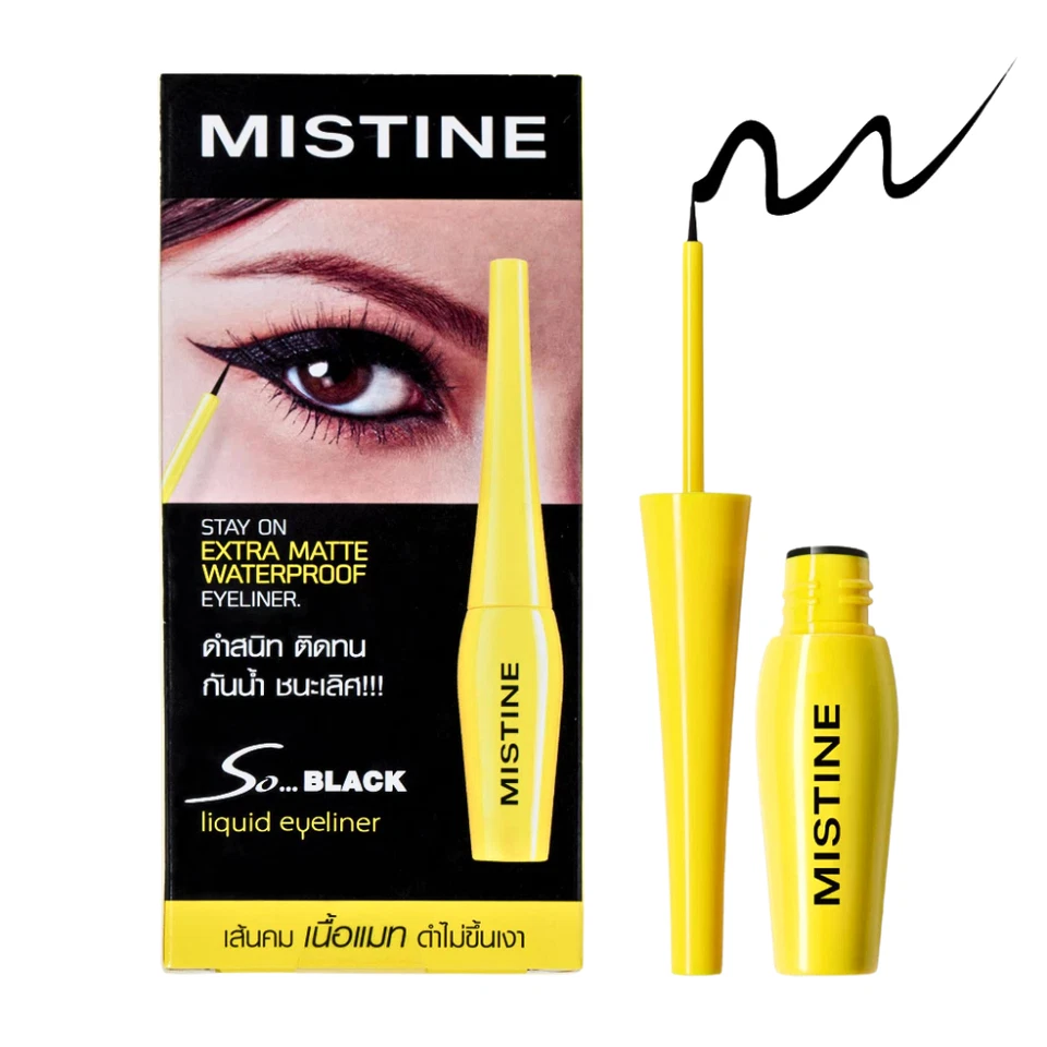Delineador de ojos Mistine negro líquido impermeable maquillaje mate larga duración conjunto 3 Foto 2 de 4