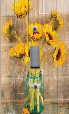 Light Switch Plate Cover covered with images of  SUNFLOWER IN MASON JAR ON WOOD