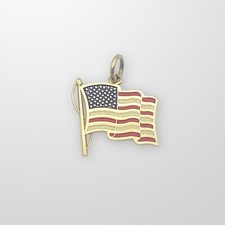 Gold Anhänger Charm USA amerikanische Flagge 14 Karat Gelbgold massiv UK gebraucht 14K 585