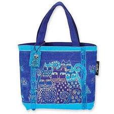 Indigo Cats Laurel Burch Small Canvas Purse Tote Handbag Blue