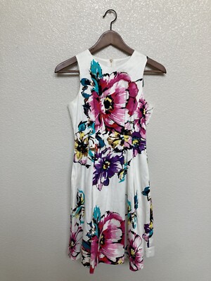 Vince Camuto multicolor floral a line dress size 2 knee length sleeveless  white