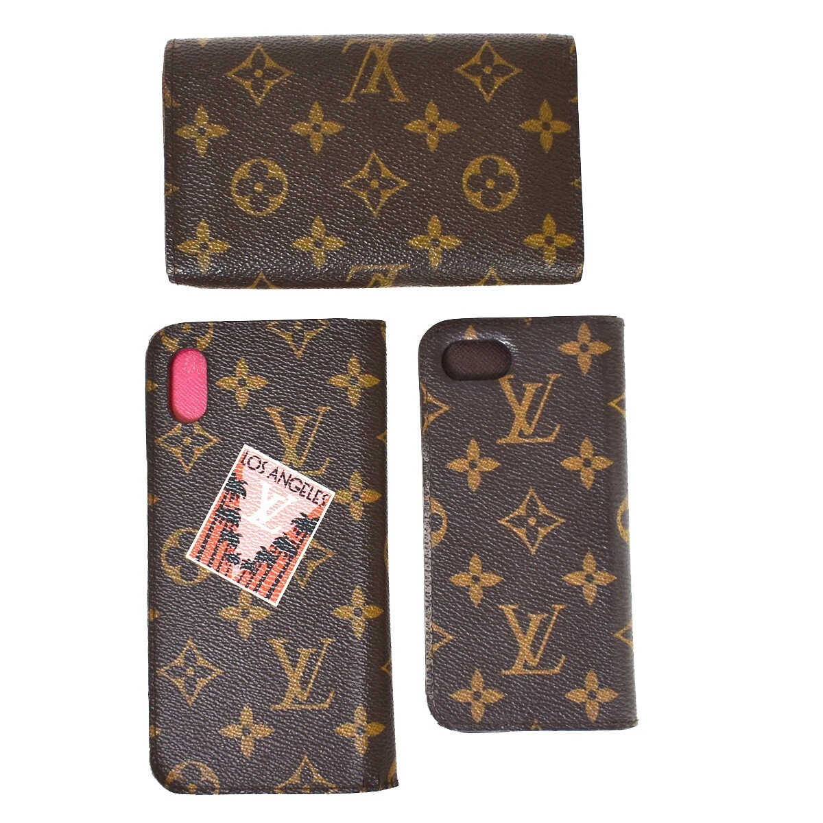 LOUIS VUITTON 3 Set Wallet iPhone Case Xs max 8 Monogram Leather