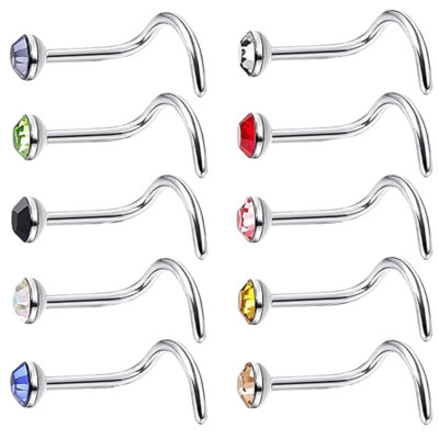 10 stücke nasenstecker ringe strass edelstahl körper piercing ringe