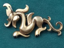Stylized Brass Asian Dragon Pin Pendant: "MMA" 2.75" tall x 1.4" wide