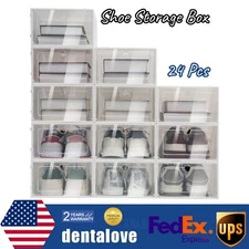 24 Pcs Foldable Shoe Storage Box Case Sneaker Container Stackable Organizer USA