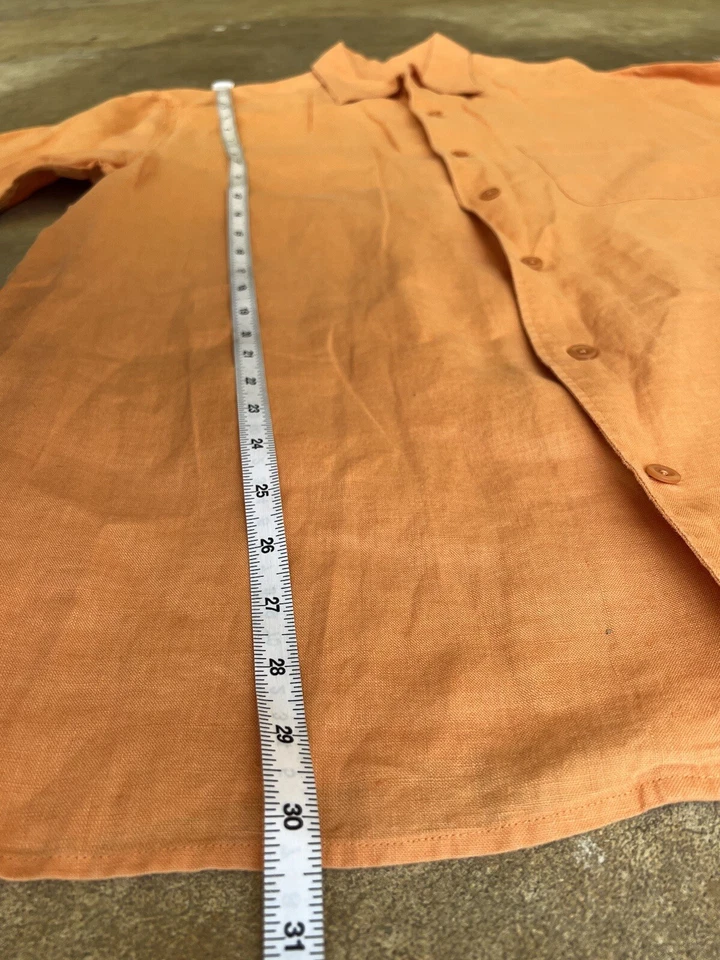 Pronto-Uomo Mens Shirt, Large Orange Short Sleeve Split Hem Pocket Linen. EUC. - Image 4 of 4