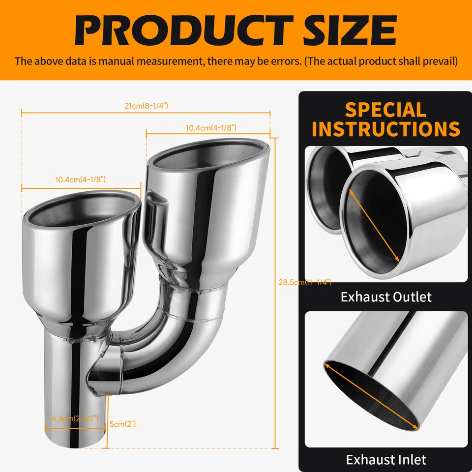 Dual 2.5" In 4" Out Quad H-Type Exhaust Tips Double Wall For Pontiac GTO 1964-71 - Image 2 of 4