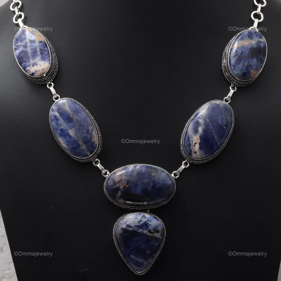 Regalo de aniversario para ella collar de cadena de sodalita enchapado en plata joyería 26,0" Foto 4 de 4