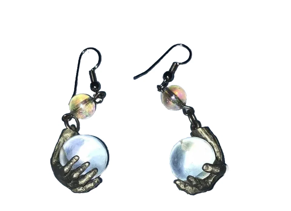 Juego de collar pendientes perforados bola de cristal mano peltre artefactos JJ Jonette Foto 3 de 4