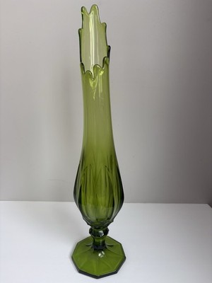 21  Vintage 1960 s Mid Century LE Smith Green Dominion Swung Glass Vase