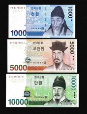 UNC South Korea 1000 5000 10000 Won 2006/2007 Set P-54/55/56