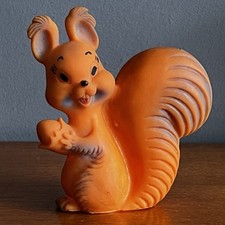 Vintage Kitsch Orange Rubber Squeaky Squirrel Toy Retro