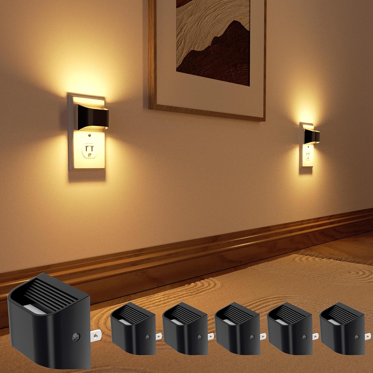 VOLISUN Night Lights Plug into Wall, 6 Pack Up and Down LED 6 Pack, Black 