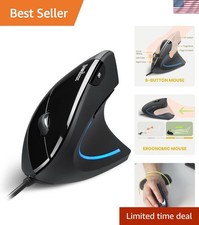 Wired Ergonomic Vertical Mouse - 6-Button Design with Adjustable DPI for Comfort