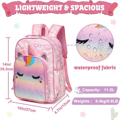 VASCHY 11.5L Lightweight Backpack For Boys Girls Water Resistant Backpack With Reflective Chest Strap Elastic Bottle Pockets Nursery, Unicorn With Sequins, Daypack Backpack - View #4