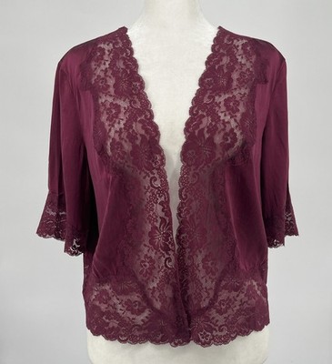 Express Design Y2K Silk Satin Lace Open Front Cardigan Coquette Whimsigoth Sz M