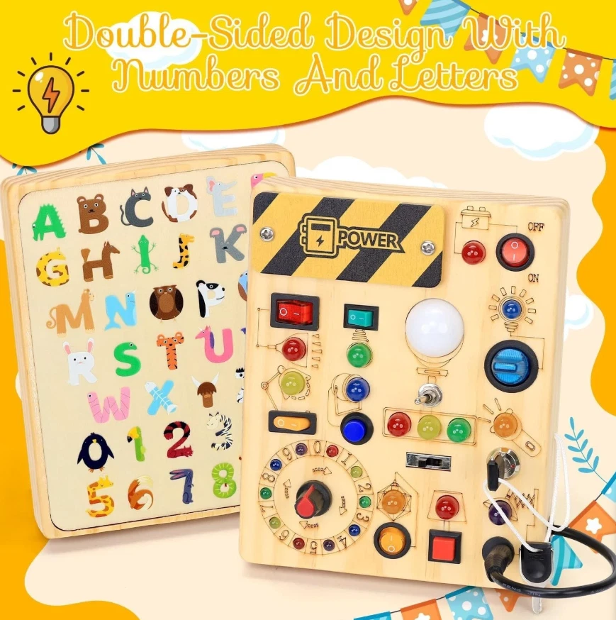 Tablero de actividades Montessori de madera para niños de 1 a 3 años. Juguete se Foto 2 de 4