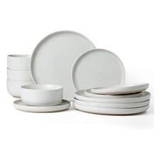 12 Pieces Plates and Bowls Set Dishes Set for 4 Speckled Pattern Microwave Safe