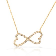 Sterling Silver Yellow Gold-Tone White Crystals CZ Love Heart Infinity Necklace