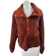 House of Sunny Brown Long Sleeve Half Snap Fleece Teddy Sweater Top Size 8 