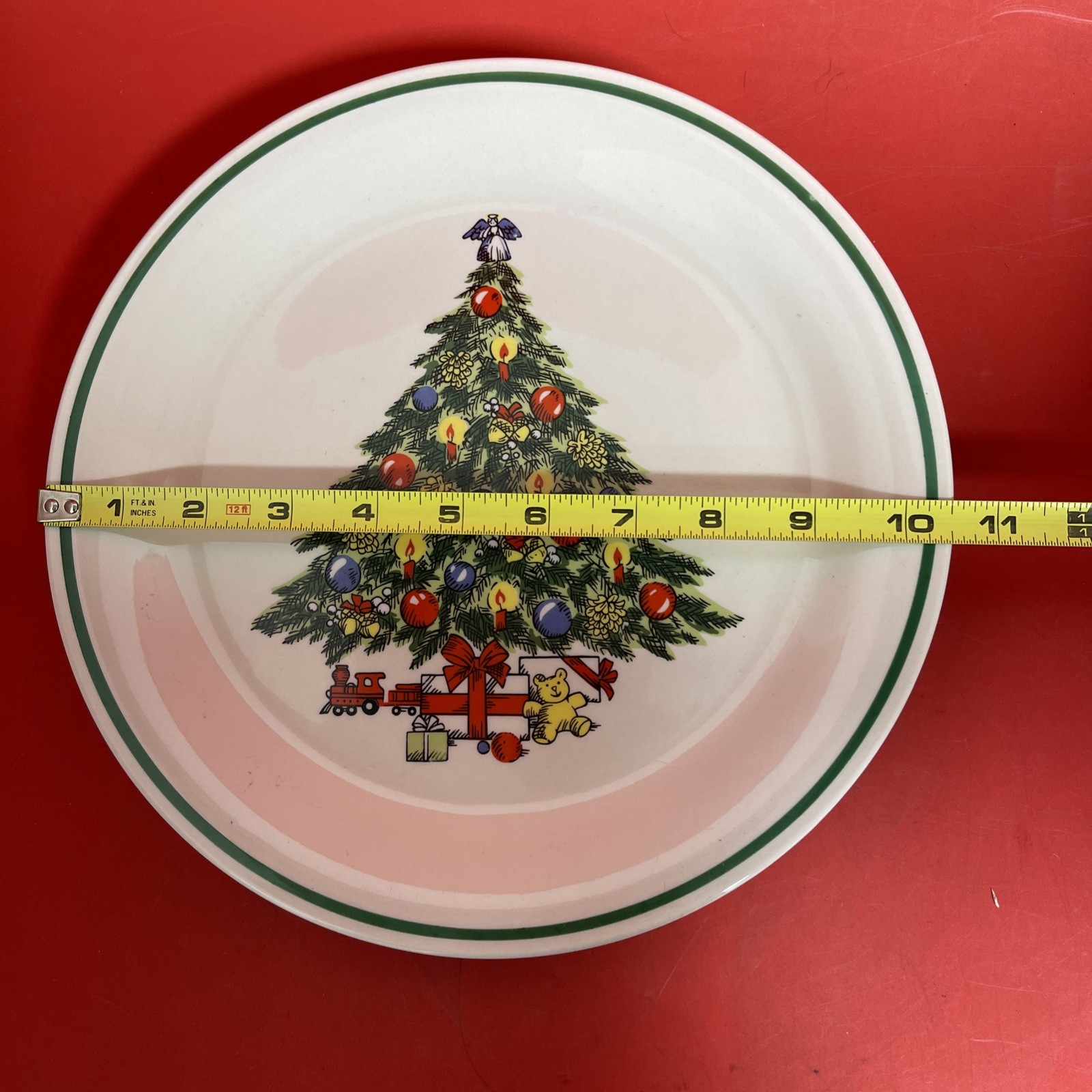 Lynns Holy Tree Christmas Tree Green Band  Dinner Plates & Salad Plate Lot of 6