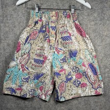 Vintage 80s Womens Sportego High Rise Elastic Waist All Over Pattern Shorts Sz M