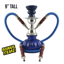 9" Blue 2 Hose Hookah Set Pumpkin Premium Hookah Shisha FAST SHIPPING