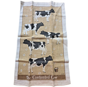 Vintage Linen Tea Towel The Contented Cow 27" x 16" Kay Dee Farmhouse Décor