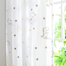 Dinosaur Sheer Curtains for Boys Kids Nursery Room Dino White Curtains 63 Inch