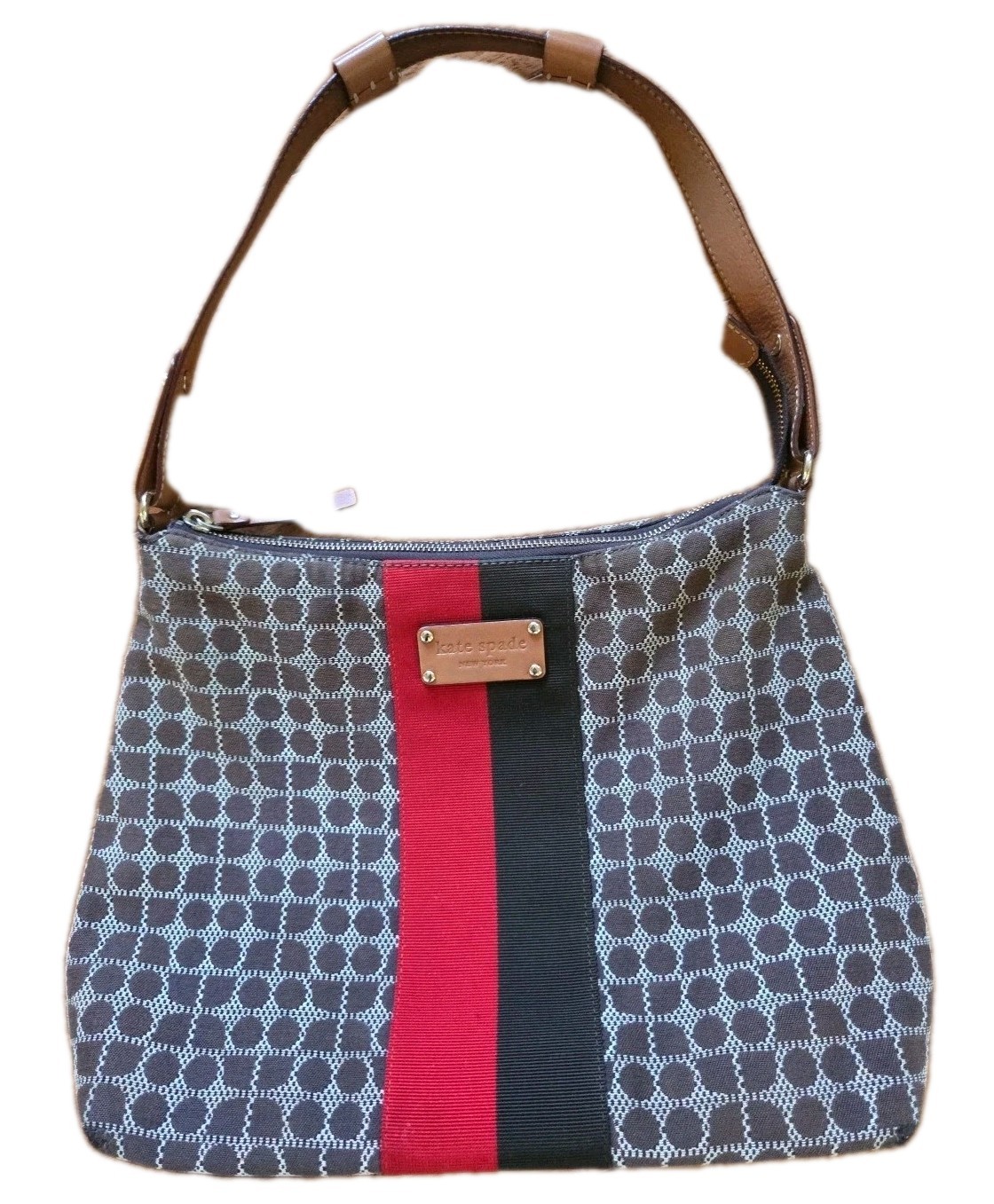 Kate Spade Canvas Dot Noel Hobo Bag~Red/Brown Striped~Leather Strap & Bottom~