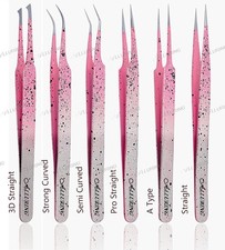 Alluring Ombre Silver Pink with Black Speckles Tweezers - Strong Curved