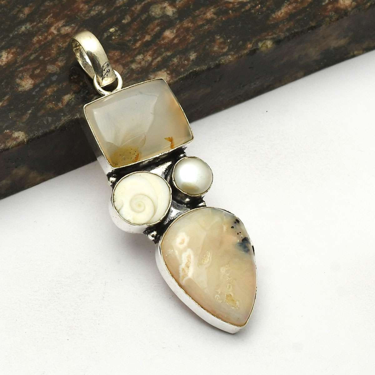 Dendrite Opal Shiva Eye Gemstone Ethnic Handmade Pendant Jewelry 2.88